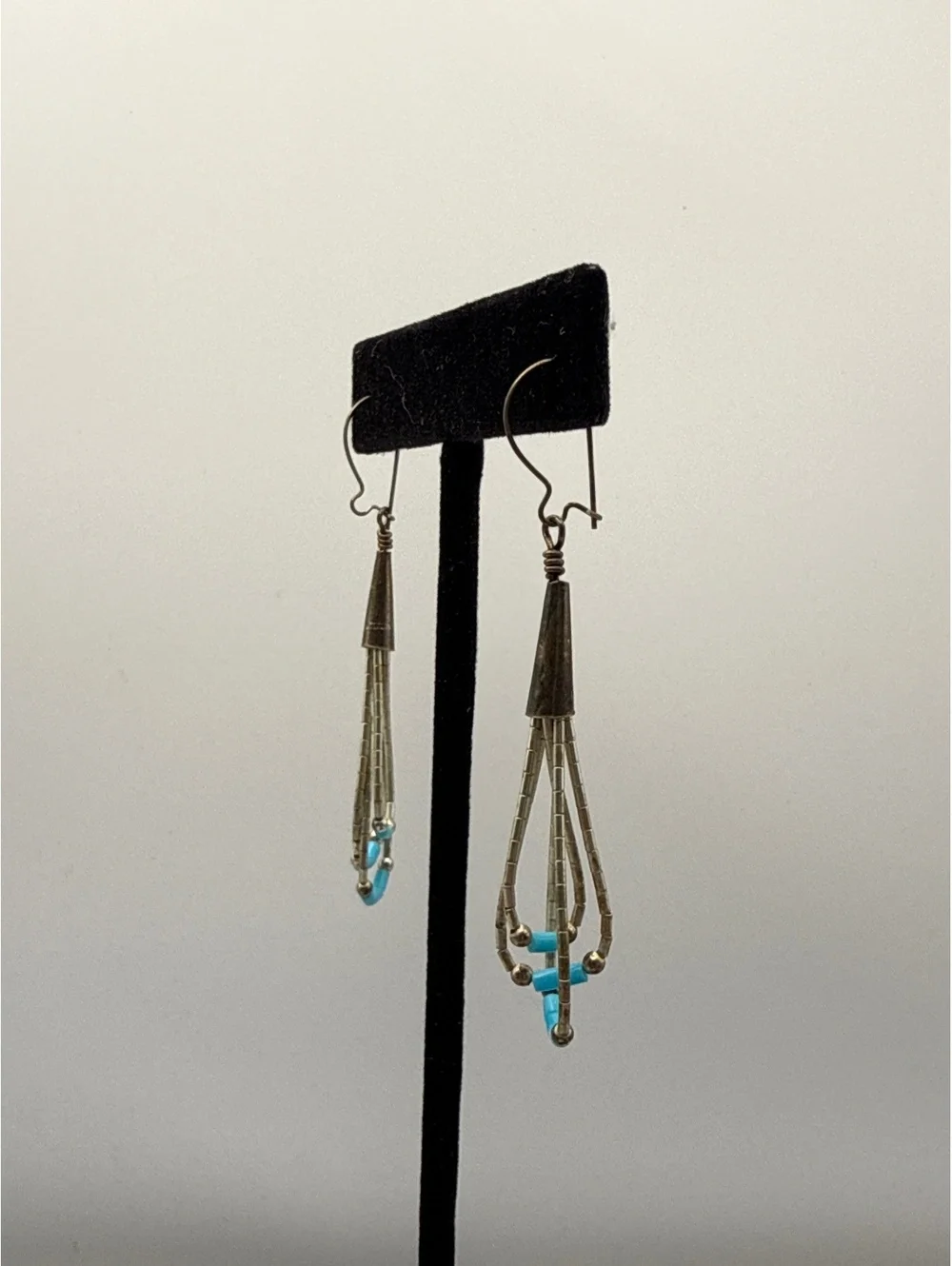 Vintage Sterling Silver Turquoise Liquid Silver Style Dangle Earrings